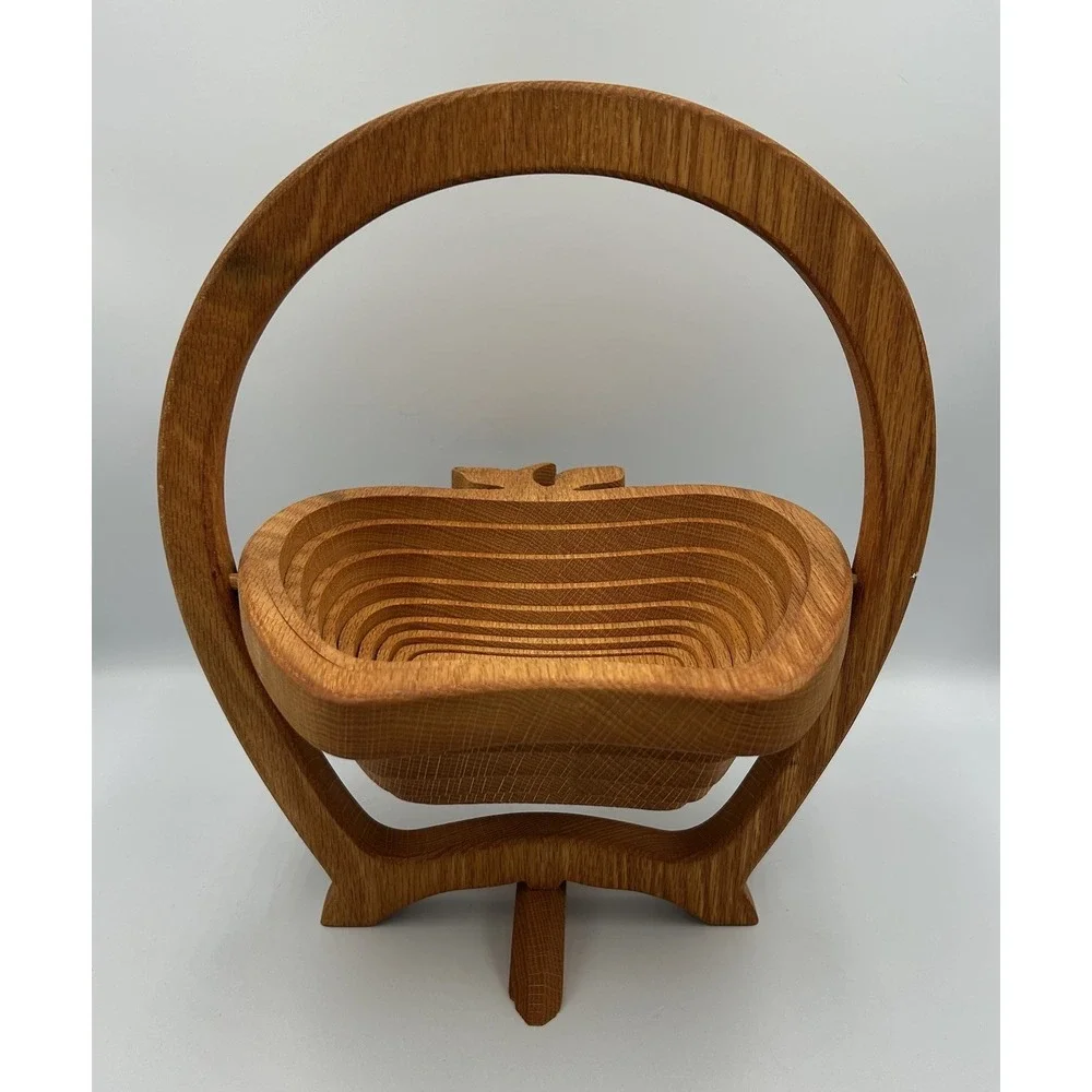Vintage Wooden Spiral Apple Basket: Signed Amish Style Trivet Cottagecore